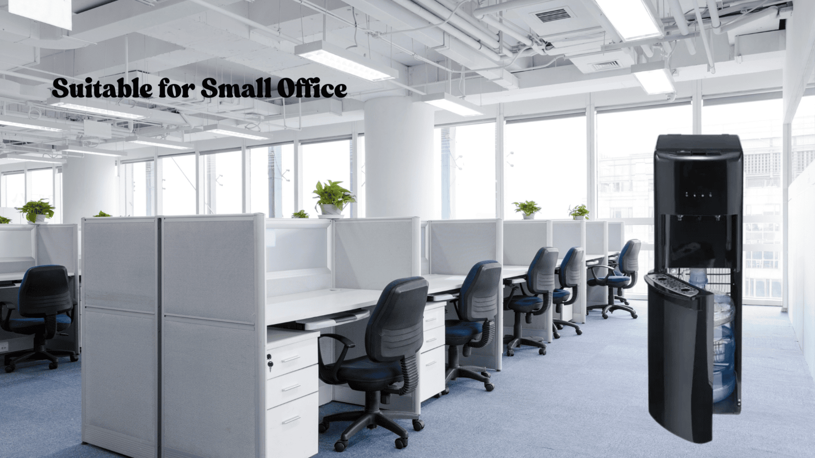 Effortless hydration: Bottom-loading Blue Star water dispenser in an office setting.