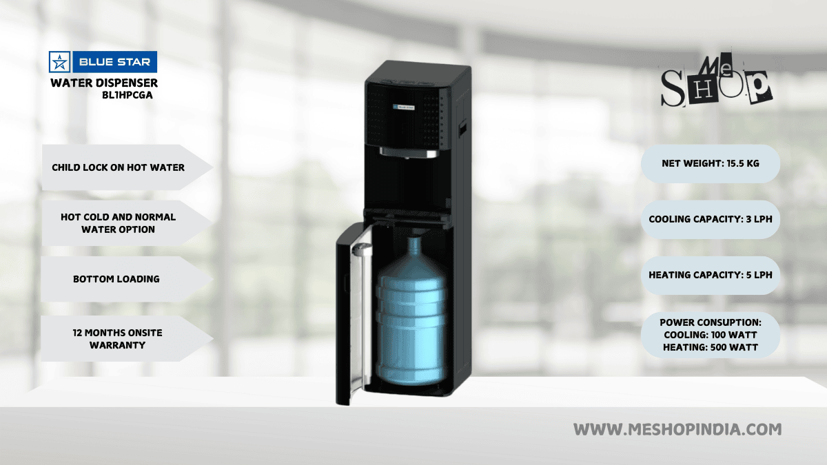 Infographic Image of Blue Star bottom loading water dispenser
