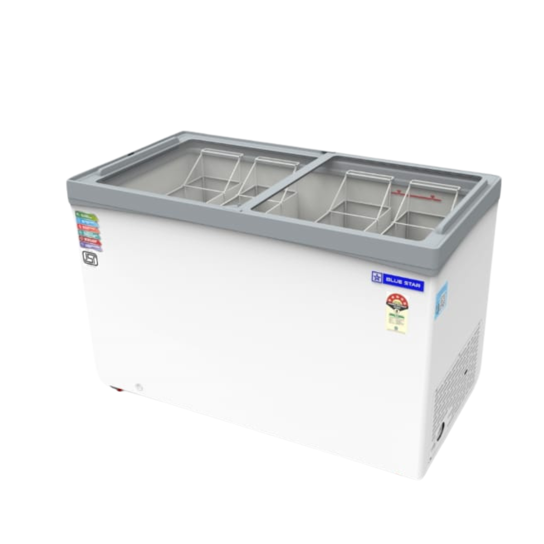 Blue Star Flat glass top Deep Freezer-GT5-410N with 365 litre storage capacity Blue Star Flat glass top Deep Freezer-GT5-410N with 365 litre storage capacity