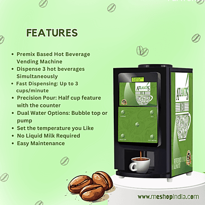 Features of Atlantis Neo-3 lane Tea and Coffee vending machine Features of Atlantis Neo-3 lane Tea and Coffee vending machine