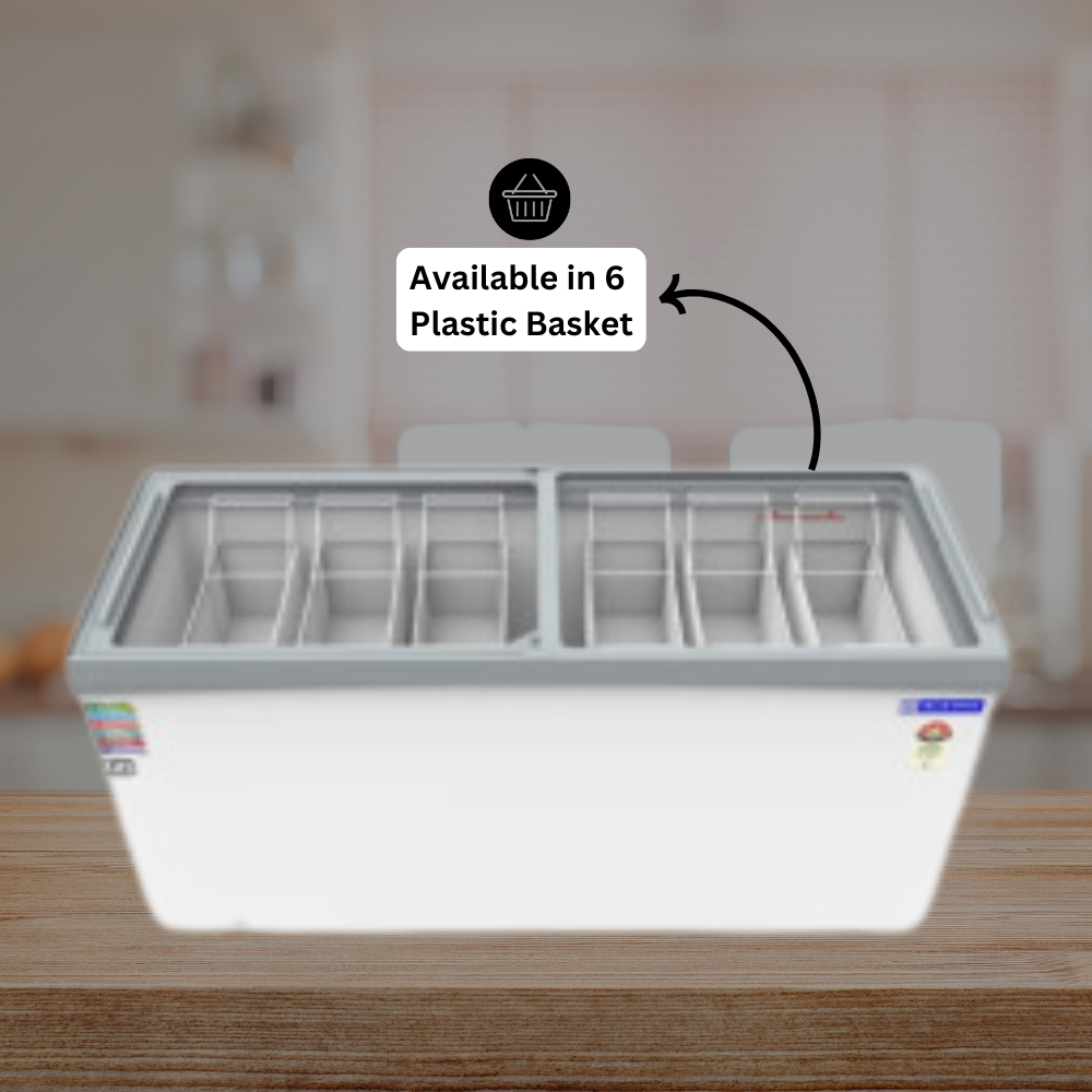 Blue Star Flat Glass Top Deep Freezer 590 Litre with 6 Plastic Basket Blue Star Flat Glass Top Deep Freezer 590 Litre with 6 Plastic Basket
