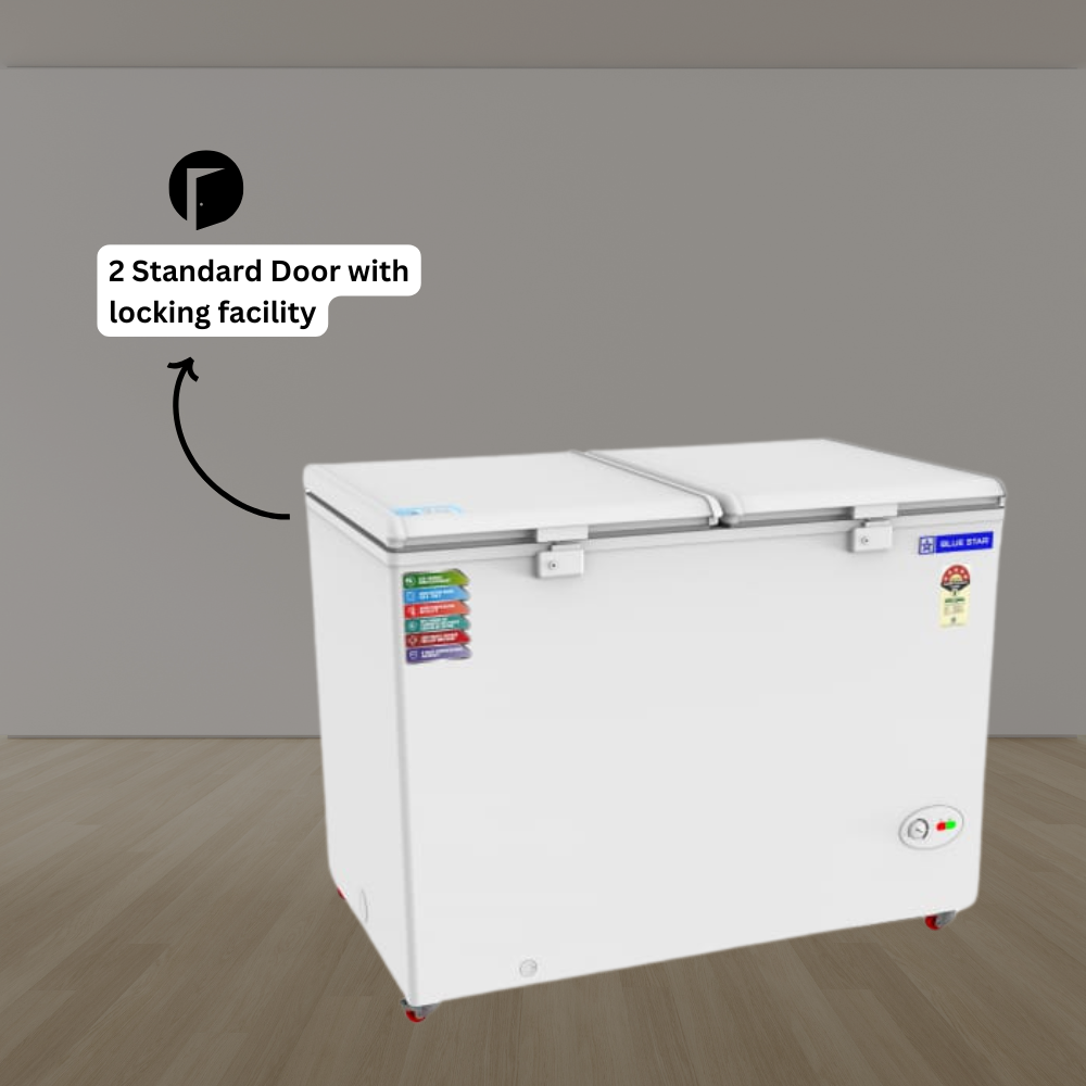 Blue star Hard Top Chest Freezer-CF5-396NEYW with 2 Standard Door & locking facility