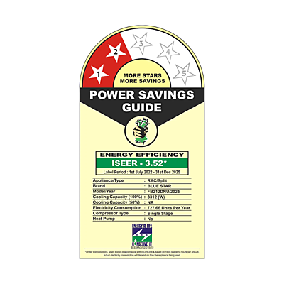 Energy-efficient cooling with the Blue Star Fixed Speed Split AC - 1 Ton 2 Star.