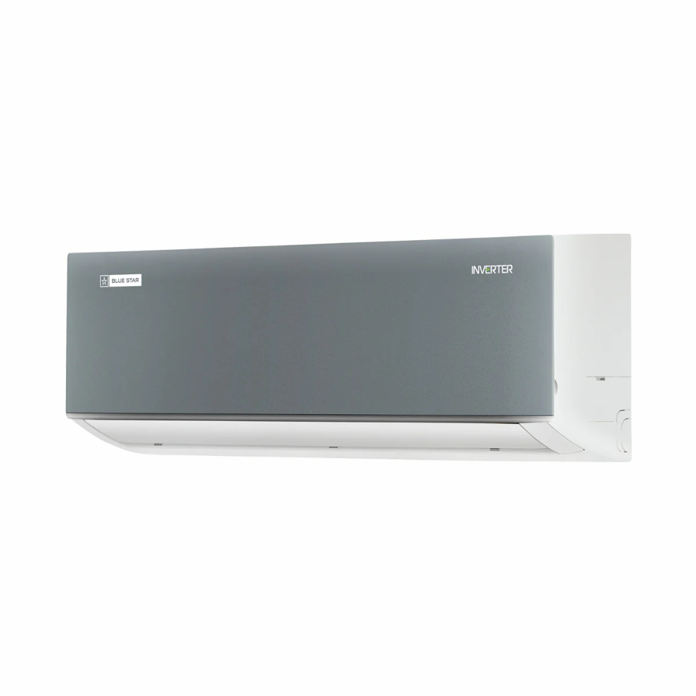Close-up of the Blue Star Inverter Split AC indoor unit, showcasing its modern design and display.