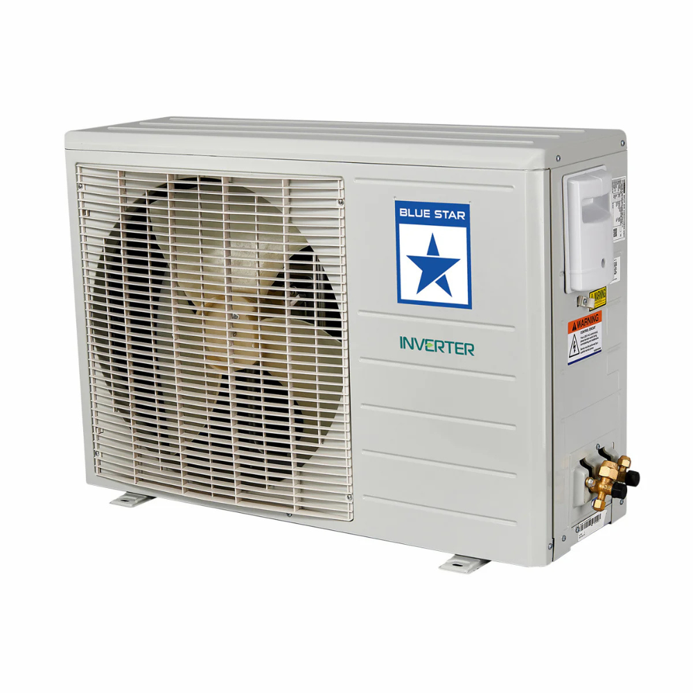 Blue Star Inverter Split AC with its remote control, highlighting its convenient features. Blue Star Inverter Split AC with its remote control, highlighting its convenient features.