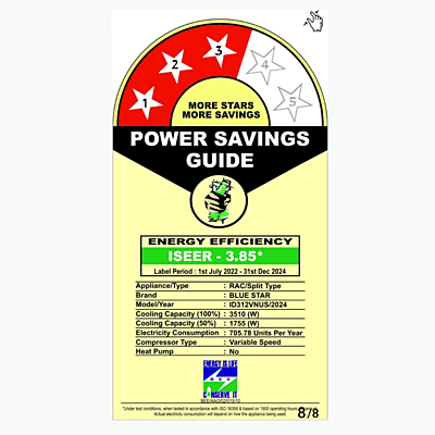 Energy Efficiency Cooling with Blue Star ID318VNUS Inverter Split AC-1.5 Ton 3 Star Energy Efficiency Cooling with Blue Star ID318VNUS Inverter Split AC-1.5 Ton 3 Star