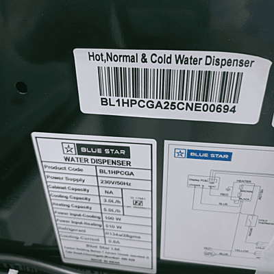 Bottom loading water dispenser from Blue Star, model BL1HPCGA. Bottom loading water dispenser from Blue Star, model BL1HPCGA.