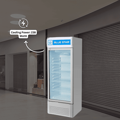 Upright glass door fridge for retail display, Blue Star. Upright glass door fridge for retail display, Blue Star.