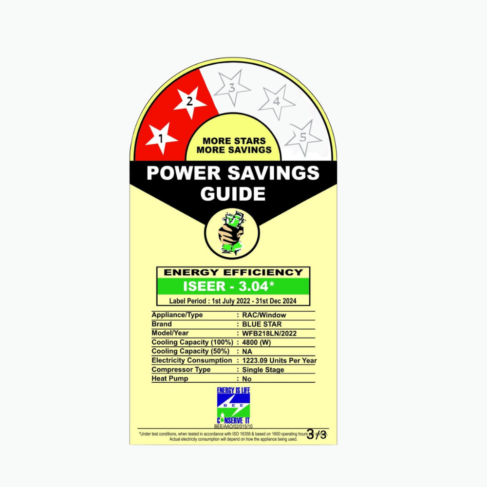 Energy Efficient with Blue Star Fixed Speed Window AC-WFB218LN 1.5 Ton 2 Star Energy Efficient with Blue Star Fixed Speed Window AC-WFB218LN 1.5 Ton 2 Star