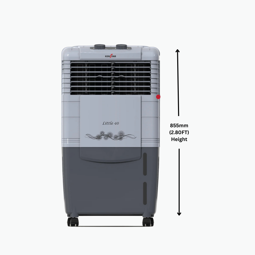 Grey Kenstar personal air cooler with a 40-litre water tank and honey comb cooling pads. Grey Kenstar personal air cooler with a 40-litre water tank and honey comb cooling pads.