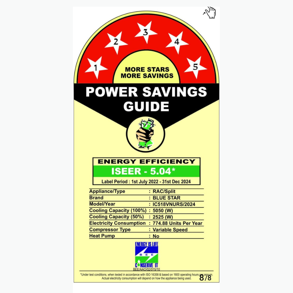 Energy Efficient cooling with Blue Star IC518VNURS Inverter Split AC-1.5 Ton 5 Star Energy Efficient cooling with Blue Star IC518VNURS Inverter Split AC-1.5 Ton 5 Star