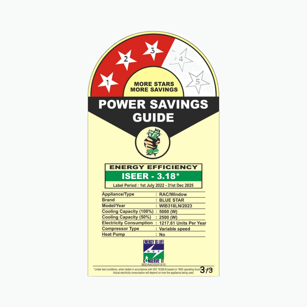 Energy Efficient with Blue Star Inverter Window AC-WIB318LN 1.5 Ton 3 Star Energy Efficient with Blue Star Inverter Window AC-WIB318LN 1.5 Ton 3 Star