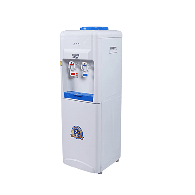 Close-up of an Atlantis Blue water dispenser, showing the hot and cold water spouts.