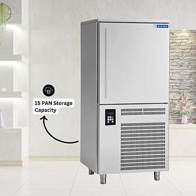 Spacious interior of a Blue Star BF15G Blast Freezer with multiple trays. Spacious interior of a Blue Star BF15G Blast Freezer with multiple trays.