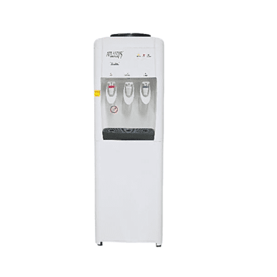 Atlantis Frosty Plus water dispenser with three taps for hot, cold, and room-temperature water.