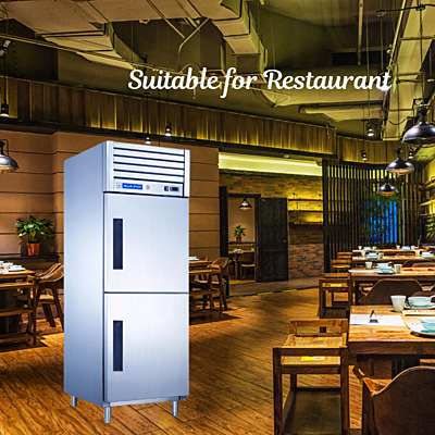 Blue Star 2 Door Reach-In Freezer- GC Series in a bustling restaurant kitchen. Blue Star 2 Door Reach-In Freezer- GC Series in a bustling restaurant kitchen.