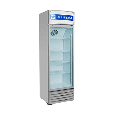 Blue Star 190L glass door fridge displaying beverages. Blue Star 190L glass door fridge displaying beverages.