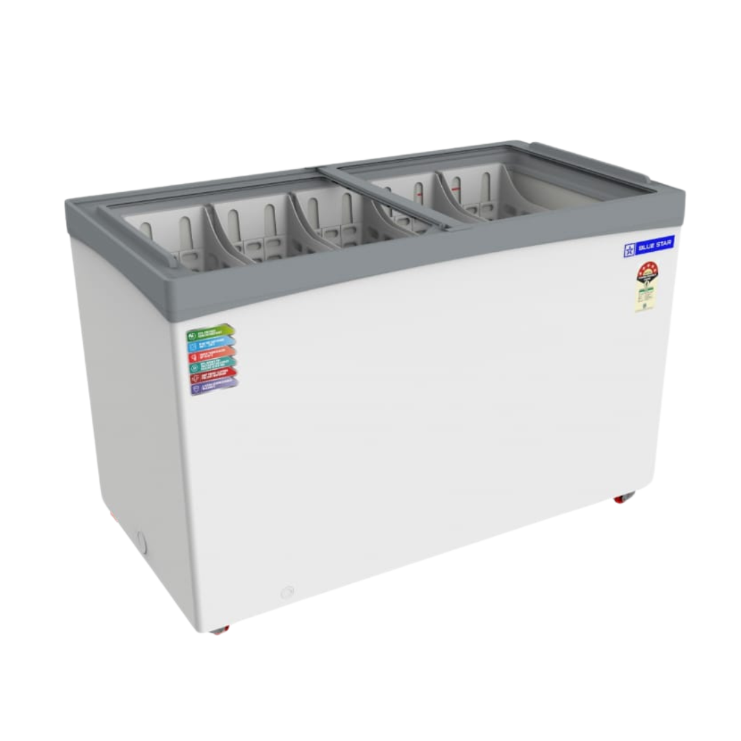 Blue Star Flat Glass Top Deep Freezer-GT5-410NP with 365 litre storage capacity Blue Star Flat Glass Top Deep Freezer-GT5-410NP with 365 litre storage capacity