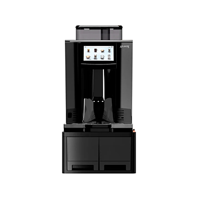 Fully automatic coffee maker grinding beans and brewing coffee. Fully automatic coffee maker grinding beans and brewing coffee.