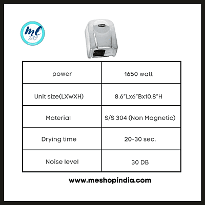 Avro Automatic hand dryer HD06-1650 W non magnetic SS 304 with hot & cold function Avro Automatic hand dryer HD06-1650 W non magnetic SS 304 with hot & cold function