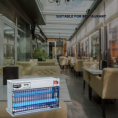 Avro Flying Insect Killer-1000 Classic Series mounted on a wall in a restaurant. Avro Flying Insect Killer-1000 Classic Series mounted on a wall in a restaurant.