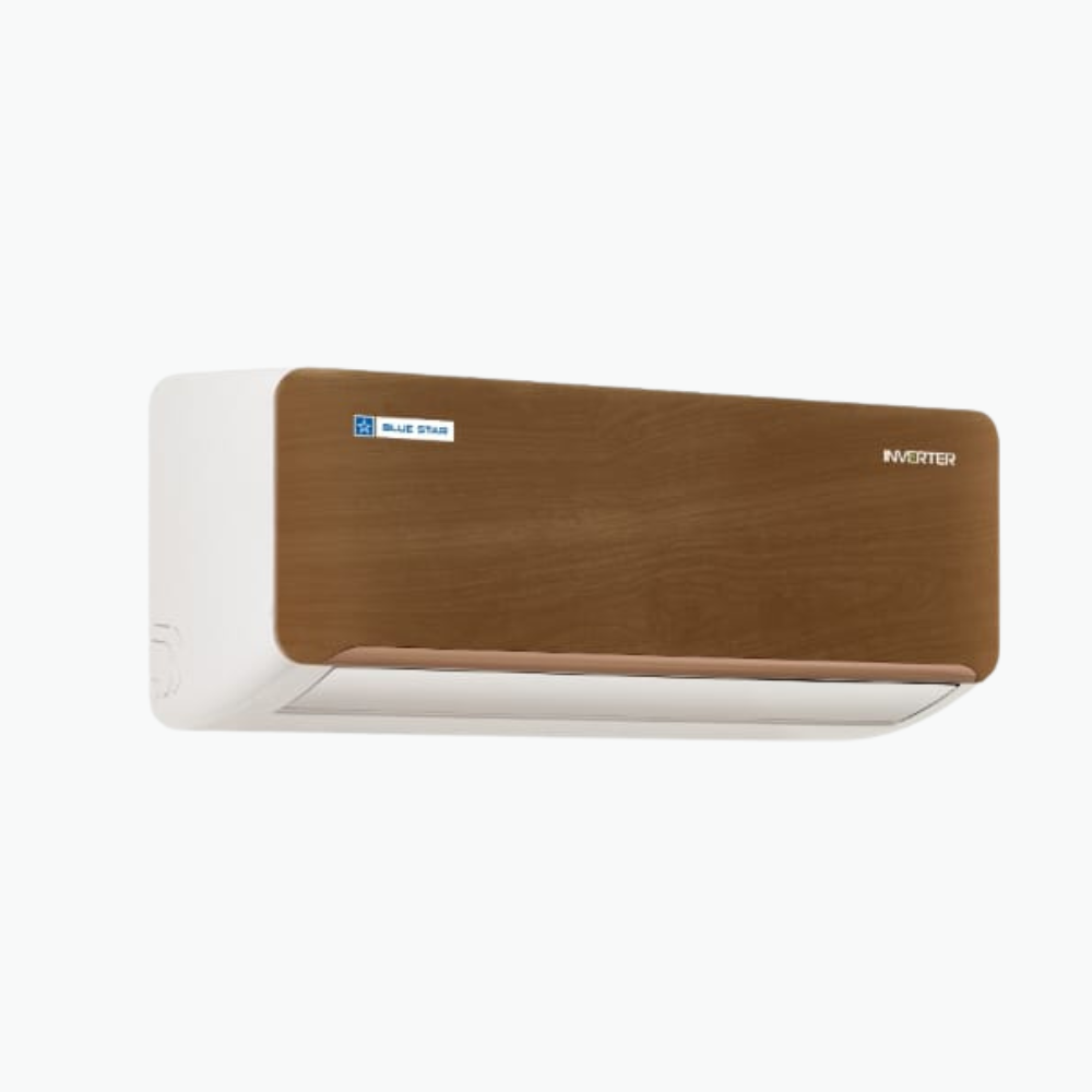 Close-up of the Blue Star ID512QNUR-Wooden indoor unit, showcasing its sleek design.. Close-up of the Blue Star ID512QNUR-Wooden indoor unit, showcasing its sleek design..