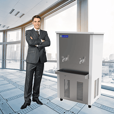 Tall, freestanding Blue Star NST 170150 industrial water cooler with a top-mounted water guard. Tall, freestanding Blue Star NST 170150 industrial water cooler with a top-mounted water guard.