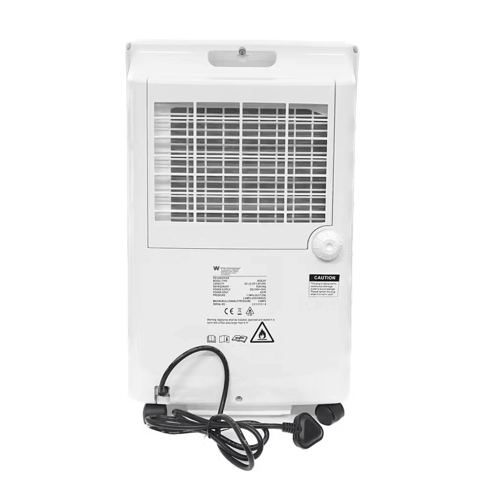 White Westinghouse Dehumidifier AWHD20L back view White Westinghouse Dehumidifier AWHD20L back view