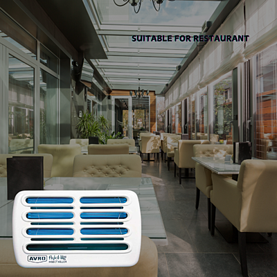 The Avro Web-2 discreetly eliminates flying insects in a restaurant dining area. The Avro Web-2 discreetly eliminates flying insects in a restaurant dining area.