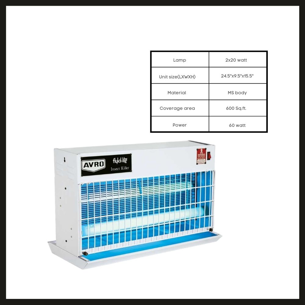 Close-up of the Avro Flying Insect Killer-1000, showing its UV light tubes and electric grid. Close-up of the Avro Flying Insect Killer-1000, showing its UV light tubes and electric grid.
