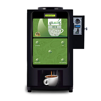 Front look of Atlantis Neo Coin Operated 3-Lane Tea and Coffee Vending Machine