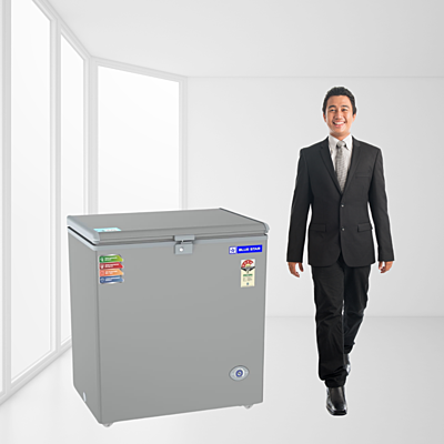 Blue Star CF4-180NPYW-SL Deep Freezer with Lid Open, Revealing Storage Space Blue Star CF4-180NPYW-SL Deep Freezer with Lid Open, Revealing Storage Space