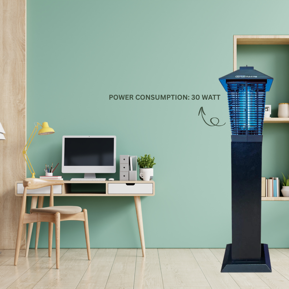 Avro FlyKil Lite insect zapper with a portable stand. Avro FlyKil Lite insect zapper with a portable stand.