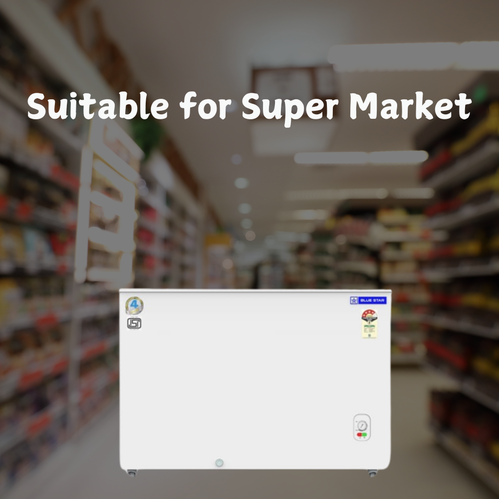 Suitable for Super Market: Blue Star Flat glass top Deep Freezer- GT4-300M Suitable for Super Market: Blue Star Flat glass top Deep Freezer- GT4-300M