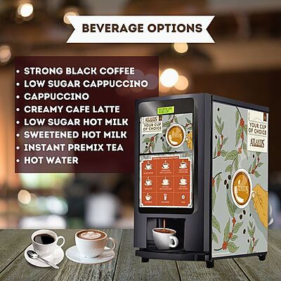 Enjoy Atlantis Select vending machine's touchscreen control panel with buttons for 7 hot beverages. Enjoy Atlantis Select vending machine's touchscreen control panel with buttons for 7 hot beverages.