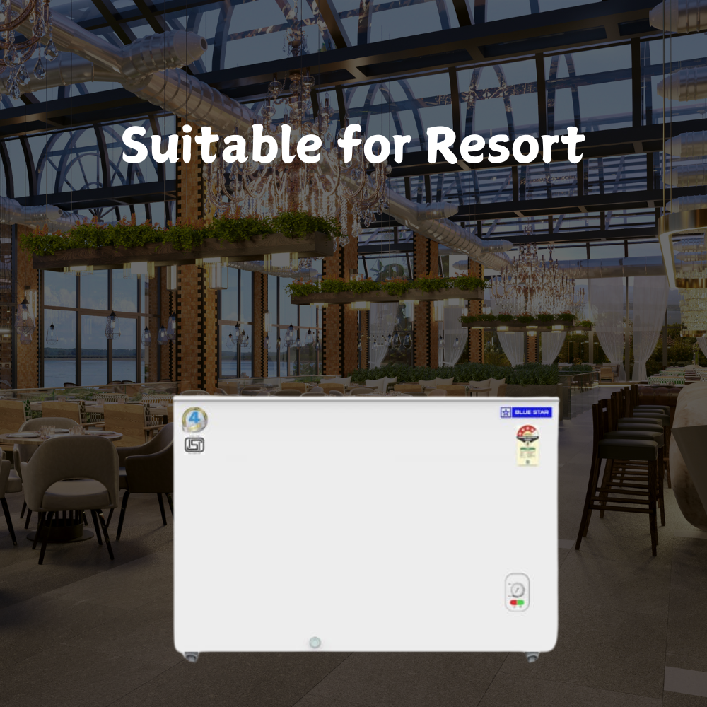 Suitable for Resort: Blue Star Flat glass top Deep Freezer- GT4-300M Suitable for Resort: Blue Star Flat glass top Deep Freezer- GT4-300M