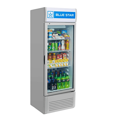 Blue Star VC275D visi cooler showcasing beverages. Blue Star VC275D visi cooler showcasing beverages.