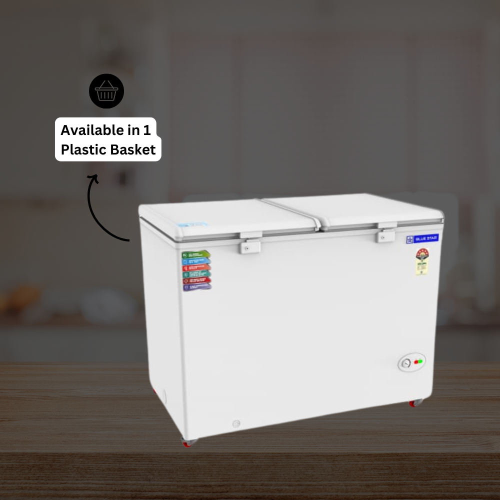 Blue star Hard Top  Chest  Freezer-CF5-396NEYW with 1 Plastic Baskets.