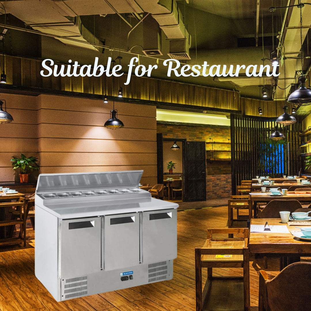 Suitable for Restaurant and Bar: Blue Star Kitchen Refrigerator-Saladettes 3 Door Suitable for Restaurant and Bar: Blue Star Kitchen Refrigerator-Saladettes 3 Door