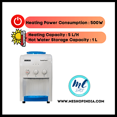 Usha Instafresh Water Dispenser on a countertop, ready to dispense refreshing water. Usha Instafresh Water Dispenser on a countertop, ready to dispense refreshing water.