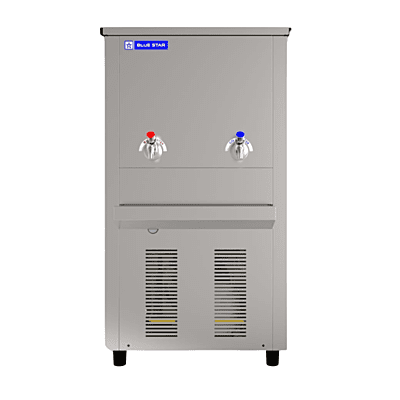 "Close-up of a sleek stainless steel Blue Star CW 4080 water cooler