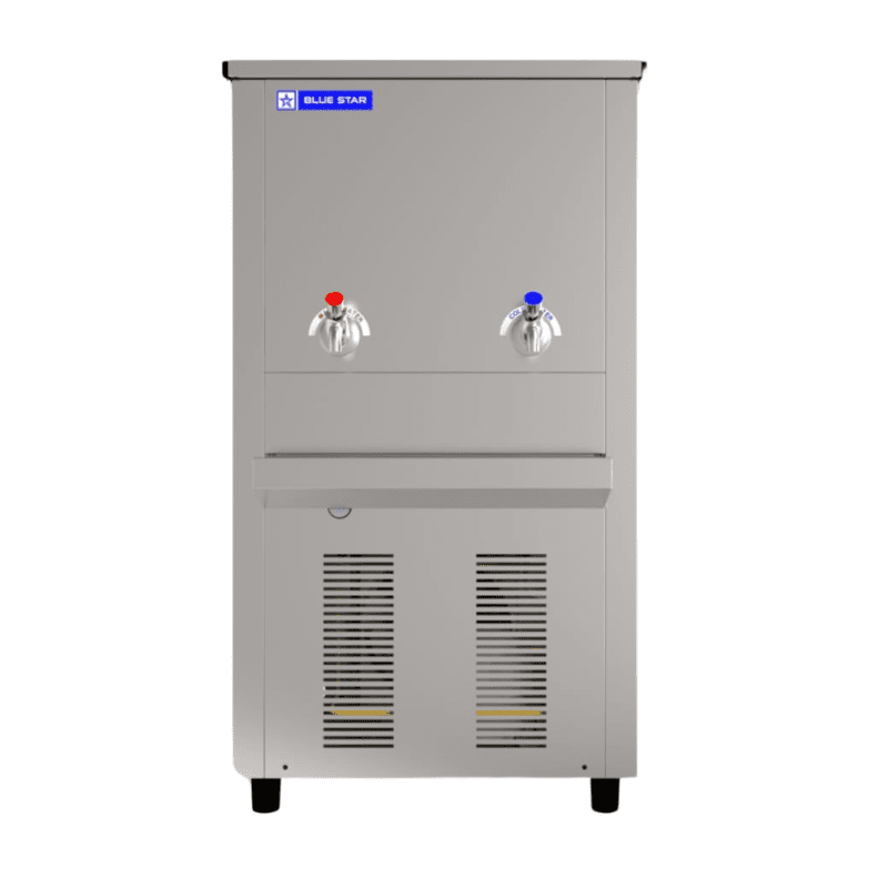 "Close-up of a sleek stainless steel Blue Star CW 4080 water cooler "Close-up of a sleek stainless steel Blue Star CW 4080 water cooler