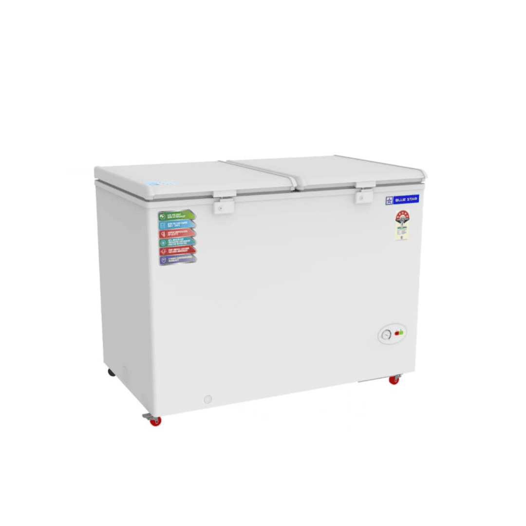 Blue Star CF5-330NEYW Chest Freezer with Food Items Stored Inside Blue Star CF5-330NEYW Chest Freezer with Food Items Stored Inside