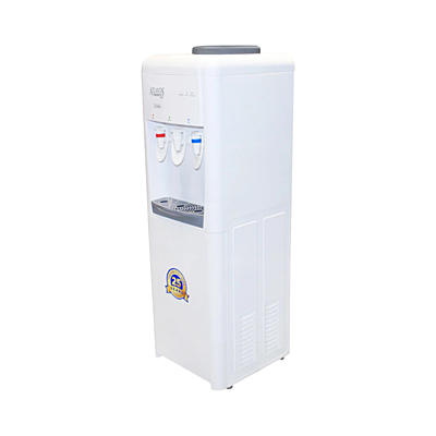 A person filling a glass with cold water from the Atlantis Frosty Plus water dispenser. A person filling a glass with cold water from the Atlantis Frosty Plus water dispenser.