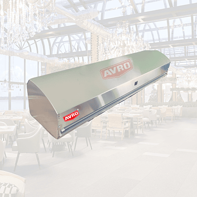 Avro logo on stainless steel air curtain body.