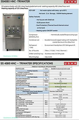 Usha SS4080 Water Cooler specification