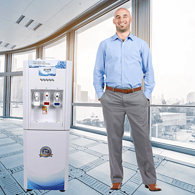 Environmentally friendly Atlantis water dispenser with reusable bottle and RO technology. Environmentally friendly Atlantis water dispenser with reusable bottle and RO technology.