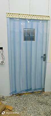 Installation of Buzz lite Climate Control Pvc strip curtain at storage door. Installation of Buzz lite Climate Control Pvc strip curtain at storage door.