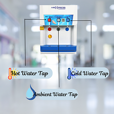 Features touchless air press operation and provides hot, cold, and normal water. Features touchless air press operation and provides hot, cold, and normal water.