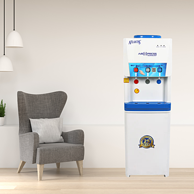 Modern touchless water dispenser with air press buttons suitable for Homes, Office and Cafe. Modern touchless water dispenser with air press buttons suitable for Homes, Office and Cafe.